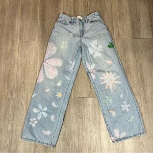 Universal Thread Floral Painted Women's Straight Leg Jeans - Light Blue